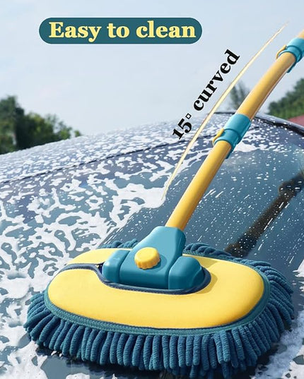 Car Wash Brush with Long Handle, Car Wash Mop Mitt with 2 Replacement Head , Extension Pole Car Brush Cleaning Kit for Cars Trucks