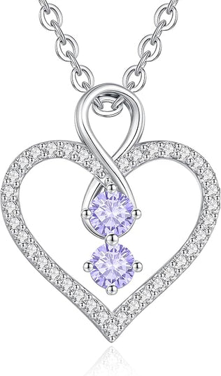 LOUISA SECRET Infinity Double Birthstone Necklace, 925 Sterling Silver Tiny Pendant Heart Necklace for Women Wife Her, Best Jewelry Gift Heart Jewelry Meaningful Gift for Valentine's Day, Christmas, Birthday Anniversary