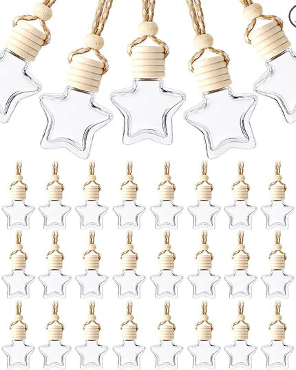 BBTO 50 Pcs Hanging Car Air Freshener Car Diffuser Bottles Empty Glass Perfume Bottle Freshener Diffuser Bottle Pendant for Essential Oil Fragrance Aromatherapy Bottle Ornament(Star)