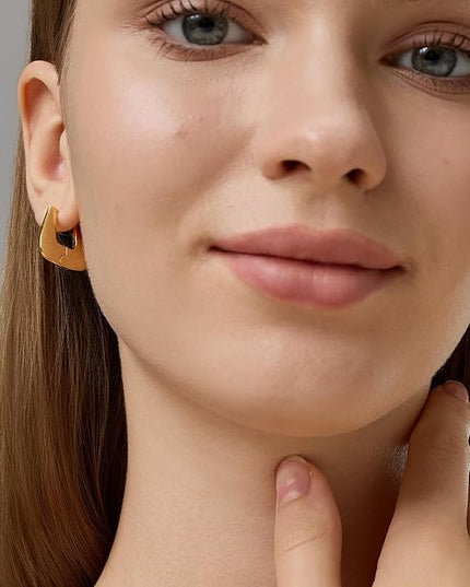 18K Gold Plated Chunky Hoop Earrings for Women Fashion Thick Gold Hoops Set Jewelry for Birthday Christmas Gifts