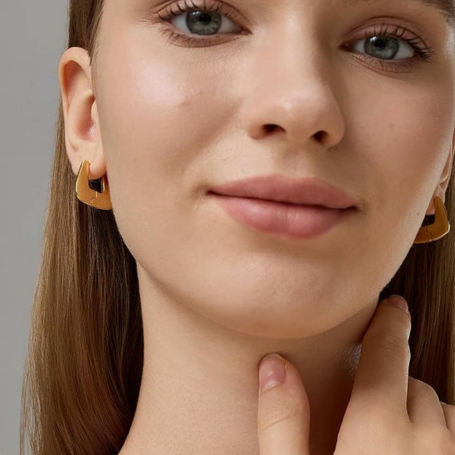 18K Gold Plated Chunky Hoop Earrings for Women Fashion Thick Gold Hoops Set Jewelry for Birthday Christmas Gifts