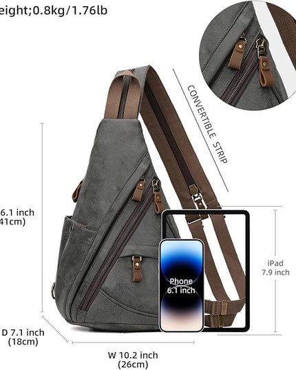 KL928 PU Leather Sling Bag - Small Crossbody Backpack Shoulder Casual Daypack Rucksack for Men Women