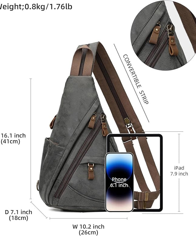 KL928 PU Leather Sling Bag - Small Crossbody Backpack Shoulder Casual Daypack Rucksack for Men Women