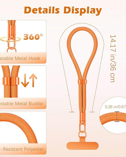 MoKo 2 Pack Phone Wrist Strap Anti-theft, Adjustable Hand Wrist Phone Lanyard with 360° Rotating Hook and Tether Tabs, Cellphone Wristlet Strap for iPhone, Most Smartphones, Orange & Black