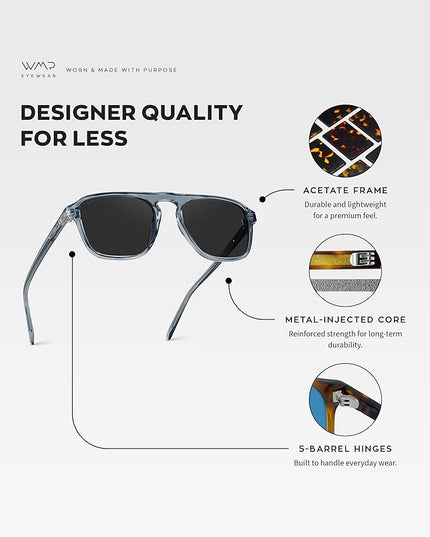 WearMe Pro Polarized Modern Aviator One-Bridge Square Mens Sunglasses