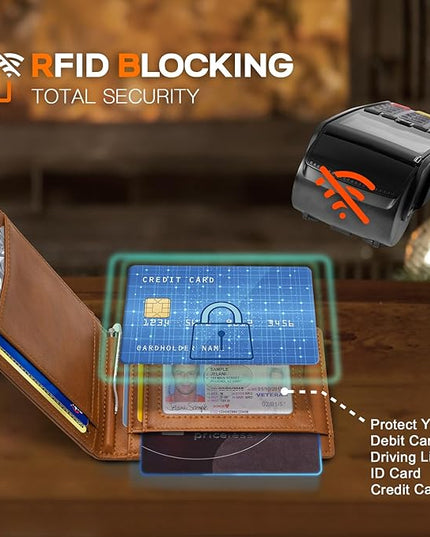 RUNBOX Slim Wallet for Men Genuine Leather RFID Blocking Bifold Minimalist Front Pocket Mens Wallet with Money Clip Thin Gift Box