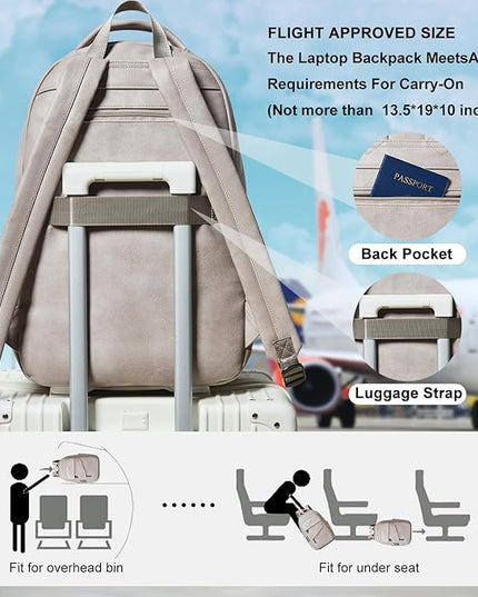 43L Backpack for Women Men - Vegan Leather Backpack Purse Travel Carry-on Bag College Bookbag Work fits 17" Laptop,Ash Gray Retro