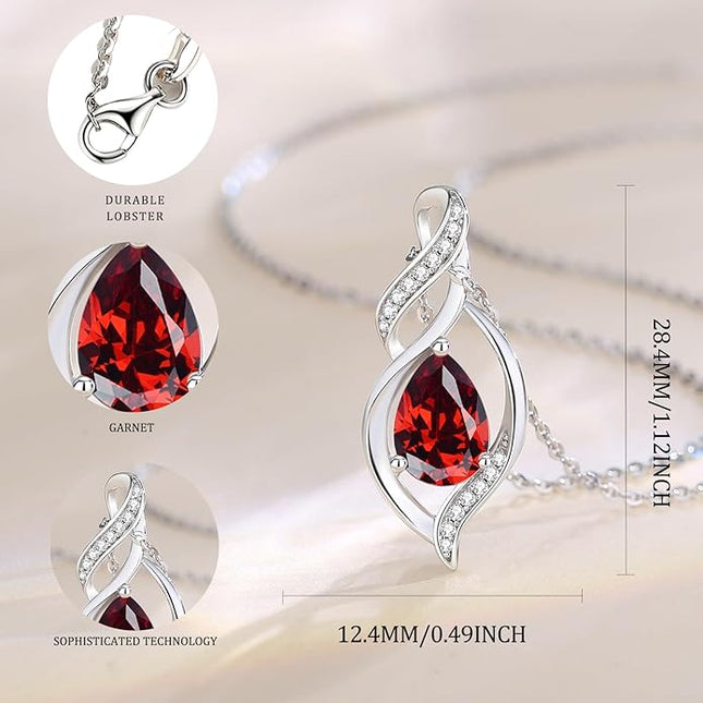 FANCIME Birthstone Necklace for Women Teardrop Necklace S925 Sterling Silver Infinity Love Birthday Gifts for Mom Women Girls, 16"+2" Inches
