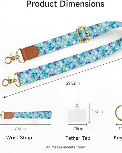 Phone Lanyard Wrist & Crossbody Strap, Adjustable Floral Butterfly Cell Phone Lanyard for Phones, Car Keys, Keychain and ID Card – Universal Hands-Free Set