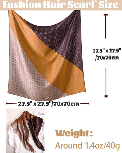 kcctoo 27.5" Mulberry Silk Feeling Head Scarf Women's Fashion Square Neck Satin Scarfs for Bag Hair Scarves Gift
