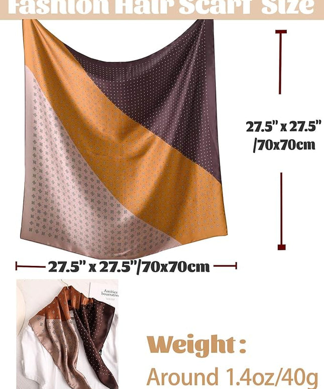 kcctoo 27.5" Mulberry Silk Feeling Head Scarf Women's Fashion Square Neck Satin Scarfs for Bag Hair Scarves Gift