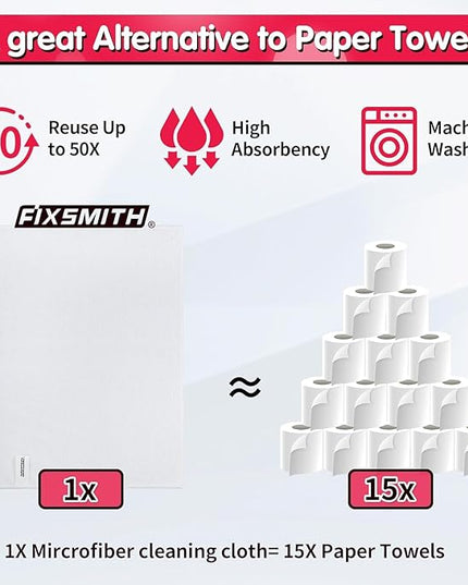 FIXSMITH White Microfiber Cleaning Cloth -Pack of 24, Highly Absorbent Cleaning Rags, 16"X12" All Purpose Cleaning Towels for Housekeeping, Kitchen, Car, Lint Free and Reusable Microfiber Towels