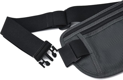 RFID Blocking Money Belt for Men Women, Slim Fanny Pack for Travel，Running,Conceal Waist Wallet for Passport Holder,Phone,Cash(Black Dark Grey)