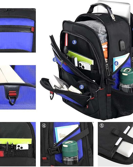 Z-MGKISS Extra Large Backpack, Travel Laptop Bag for Men, Anti-Theft College Backpack with USB Port, TSA-Approved 17.3 Inch, Heavy Duty Business Weekender Bag, Blue