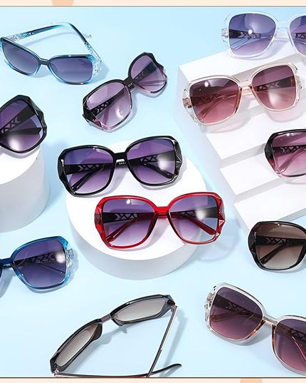 DragonflyDreams 4 Pcs Women Large Sunglasses, UV 400 Glasses Oversized Classic Trend Ladies Sunglasses Sparkling Large Frame