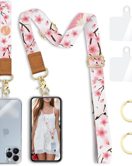 Cell Phone Lanyard Crossbody with Wrist Strap, Flower Lanyards for around the Neck Wristlet Adjustable Strap Spring Cute for Keys Case ID Badges Phone Accessories