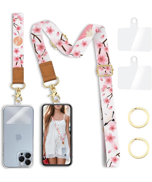 Cell Phone Lanyard Crossbody with Wrist Strap, Flower Lanyards for around the Neck Wristlet Adjustable Strap Spring Cute for Keys Case ID Badges Phone Accessories