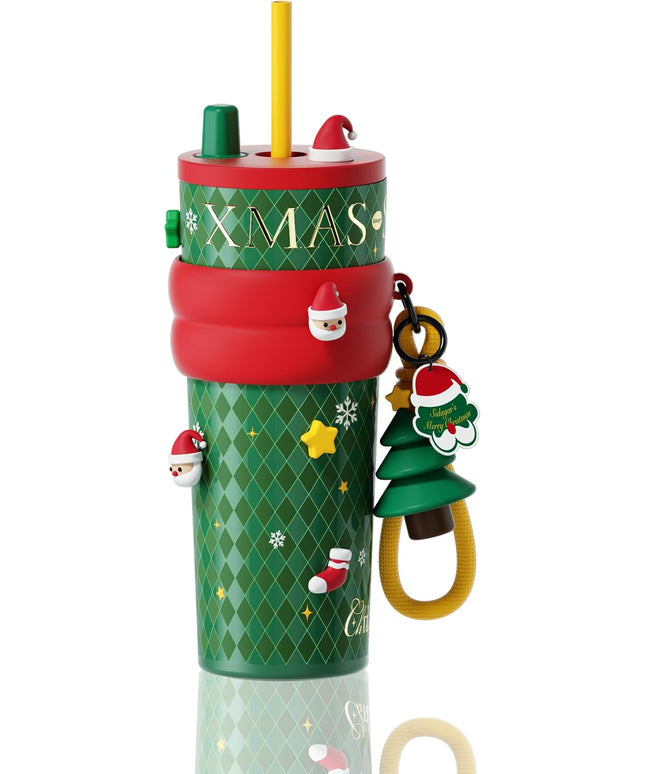 24 oz Christmas Tumbler with Lid and Straw, Insulated Coffee Mug Leak Proof, Portable Iced Water Bottle, Reusable Thermal Coffee Cup, Gifts for Women