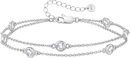 LOUISA SECRET Birthstone Bracelets for Women, 925 Sterling Silver Charm Link Double Strand Bracelet, Birthday Anniversary Christmas Jewelry Gifts for Wife Girlfriend Mother her…