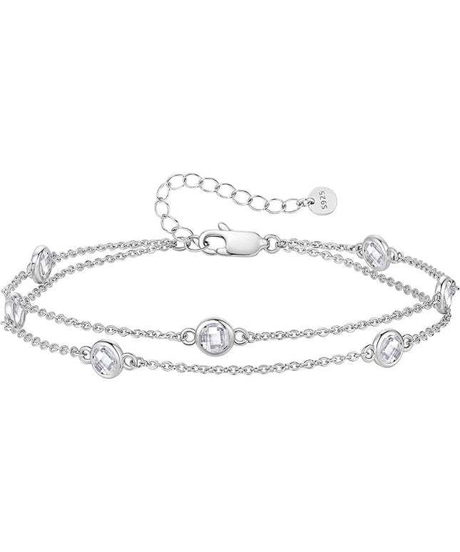 LOUISA SECRET Birthstone Bracelets for Women, 925 Sterling Silver Charm Link Double Strand Bracelet, Birthday Anniversary Christmas Jewelry Gifts for Wife Girlfriend Mother her…