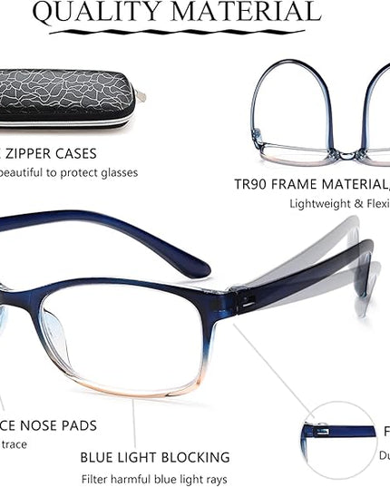 EYEURL 2 Pack Reading Glasses for Women Men, Blue Light Blocking Lightweight TR90 Readers Filter Glare/UV Rays/Eyestrain, 0.50