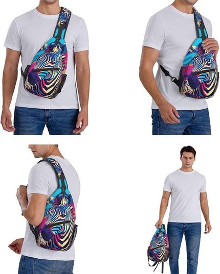 Animal Face Sling Bag Crossbody Bags Chest Bag Backpack for Travel Running and Hiking for Men Women Colorful Zebra