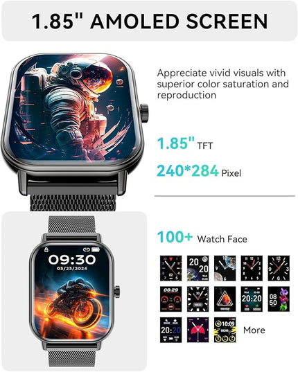 Smart Watch for Women Men, Fitness Tracker Watch for Android Phones iPhone Compatible, 1.85" Smart Watches for Women Men, 110+ Sport Modes Smartwatch (2 Strap)