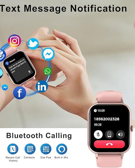 Smart Watch for Men Women Compatible with IOS Android Phone, 1.83" Full Touchscreen IP68 Waterproof Smart Watches,Fitness Tracker with Make/Recive Call 123+ Sport Modes Heart Rate/Sleep Monitor,Pink