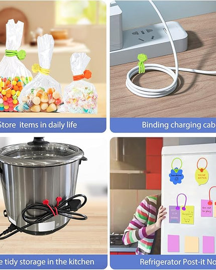 SOOOEC Snap On Magnetic Cable Ties, 32 Pack 7.2" Magnetic Cord Organizer Cute Cloud Design, Silicone Twist Ties with Strong Magnet for Bundling and Cable Management, Fridge Magnets, Assorted Colors.