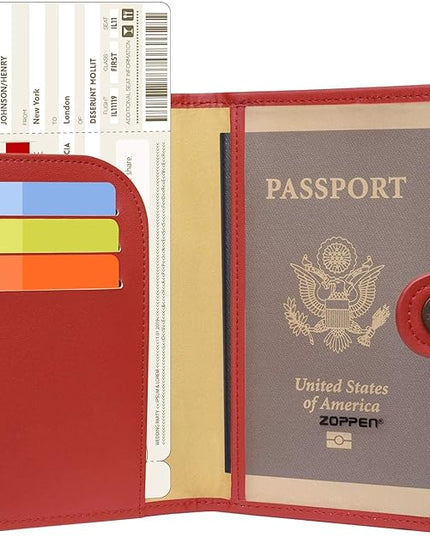 ZOPPEN Passport Holder Women, Passport Cover Travel Wallet Rfid Blocking Passport Wallet Cover Case Travel Essentials Document Organizer, Scarlet Red