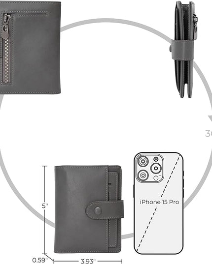 Alldaily Small RFID Blocking Leather Wallet for Women, Bifold with 10 Card Slots and Zipper Pocket (Grey)