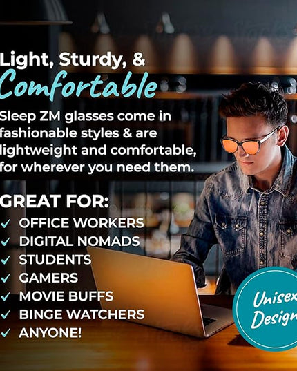 100% Blue Light Blocking Glasses - Women + Men - Better Sleep - Anti Eye Strain Protection - Computer Screens Gaming