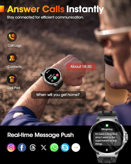 LIGE Military Smart Watch for Men,1.85" HD/800mAh Battery Smart Watches for Android iOS (Bluetooth Call Answer/Calls) Fitness Tracker with Heart Rate/Sleep Tracking Silver