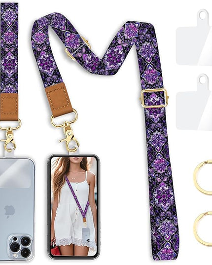 Phone Lanyard Crossbody Strap, Boho Bohemian Cell Phone Lanyards for around the Neck Wristlet Wrist Strap Adjustable for Key Case ID Badges Accessories Travel Essentials