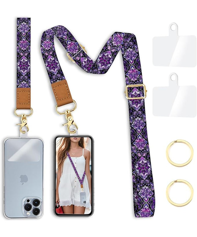 Phone Lanyard Crossbody Strap, Boho Bohemian Cell Phone Lanyards for around the Neck Wristlet Wrist Strap Adjustable for Key Case ID Badges Accessories Travel Essentials