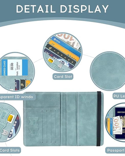 ILIYAH-Passport Cover-Passport Holder Travel Wallet-RFID Blocking Passport Case Travel Accessories Card Holder Wallet Unisex Travel Gifts(Blue)