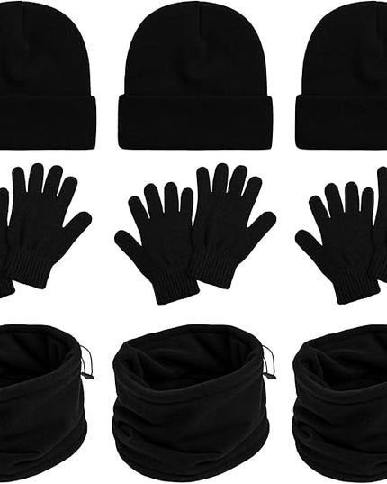 9 Pack Winter Beanies, Gloves, Neck Warmers Combo Set Unisex Adults Stretchy Thick Knit