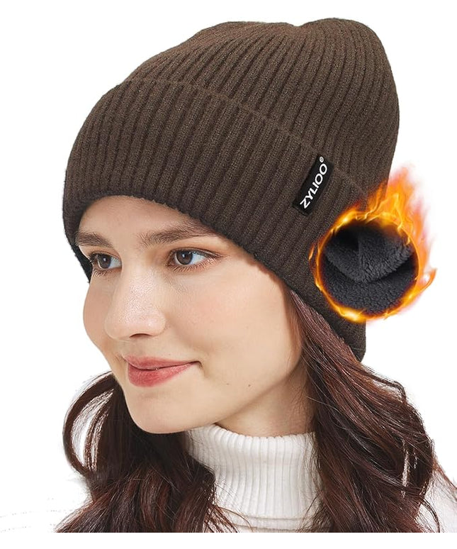 Zylioo Plus Size Fleece Lined Beanie Hat,2XL/XL/L/M/S Thermal Knitted Hat,Winter Warm Lined Snow Hats for Women Men