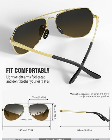 LUENX Aviator Sunglasses for Men Women Polarized New Shades Large Metal Frame - UV 400 Protection