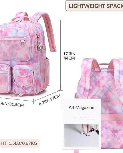 Lohol Multi-Pocket Backpack for Travel College, Heavy Duty Big Bookbag with 15.6 inch Laptop Compartment (Pink Galaxy