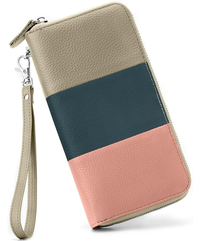 Moflycom Womens Wallet RFID Blocking Genuine Leather Multi Credit Card Large Capacity Zip Around Clutch Travel Purse Wristlet