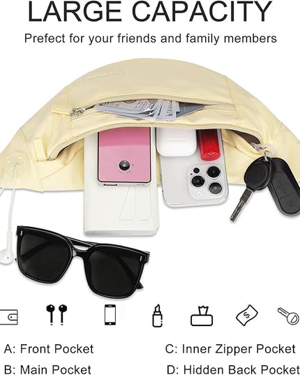 MAXTOP Large Crossbody Fanny Pack with 4-Zipper Pockets,Gifts for Enjoy Sports Festival Workout Traveling Running Casual Hands-Free Wallets Waist Pack Phone Bag Carrying All Phones