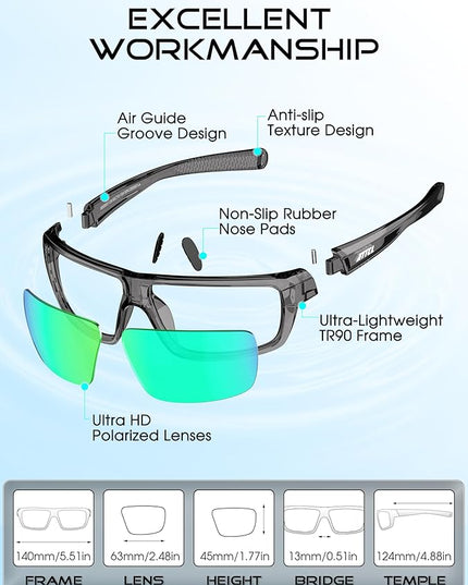 ATTCL Polarized Sunglasses Men for Fishing: UV Protection Lightweight TR90 Sports Wrap Sun Glasses Driving Golf Running