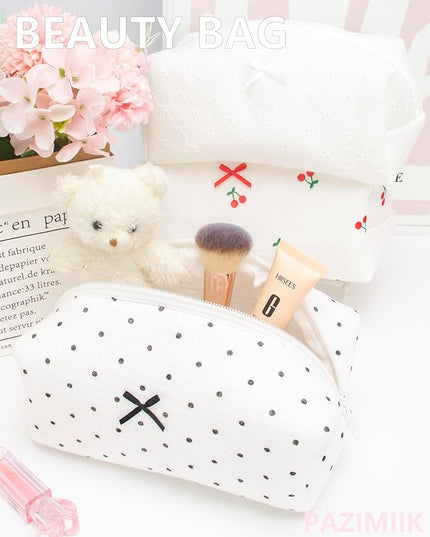 PAZIMIIK Cozy Makeup Bag Small Aesthetic Travel Zipper Cosmetic Pouch for Women Make Up Beauty Accessories Brushes,Polka Dot