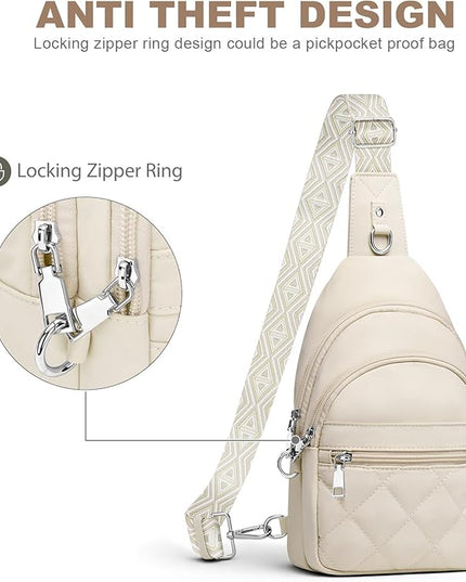 Sling Bag for Women, Anti-Theft RFID Crossbody Bag Nylon Sling Purse for Travel, Puffy Small backpack for Daily Hiking Sports White