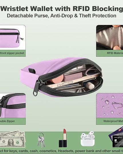 Clip and Go Strap for Phone with Wallet Crossbody, Adjustable Phone Lanyard with Detachable RFID Wristlet Wallet & Ultra-Thin 360° Rotatable Metal Tabs for All Smartphones (Purple)