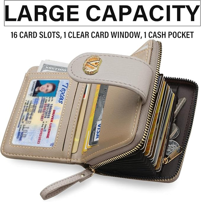 Multi-Purpose Wallet High Capacity Card Holder Zipper Coin Purse with Wristlet Bracelet Keychain Silicone Beaded Bangle Key Ring