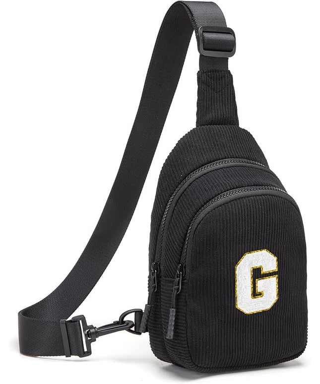 Viverte Small Corduroy Sling Bag Initial Crossbody Bag Fanny Pack for Girls Personalized Birthday Gifts for Teen Girls Gifts