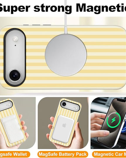 Magnetic for iPhone 17 Air Case Cute Stripes Phone Case, Shockproof Slim TPU and Hard PC Protective Phone Cover Compatible with MagSafe Designed for Women Girls, Pink and White