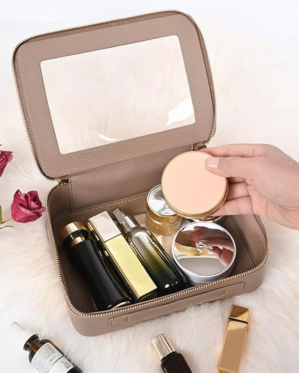 Aveniee Clear Makeup Bag Organizer,Large Travel Toiletry Bag for Women, Waterproof Cosmetic Pouch with Zippers,Car Organizers and Storage,Taupe